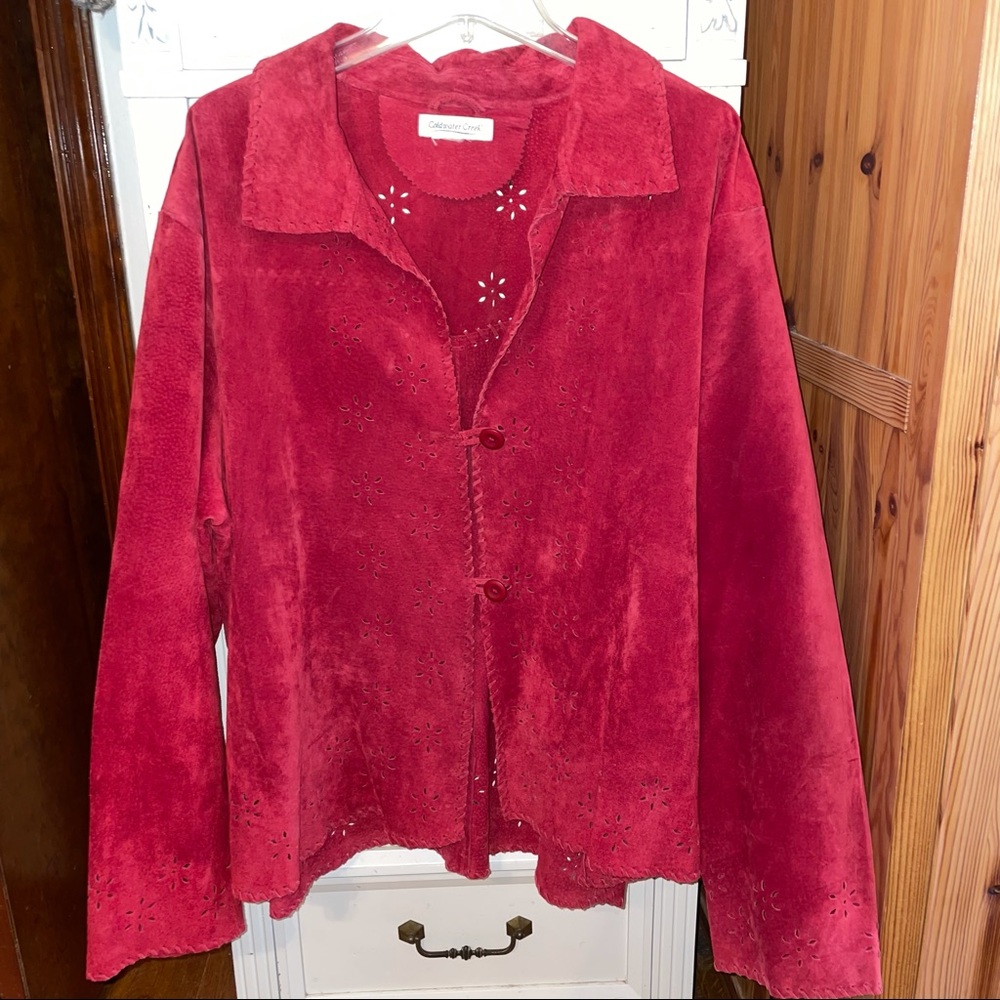 Coldwater Creek Red Boho Suede Cutout Perforated Jacket